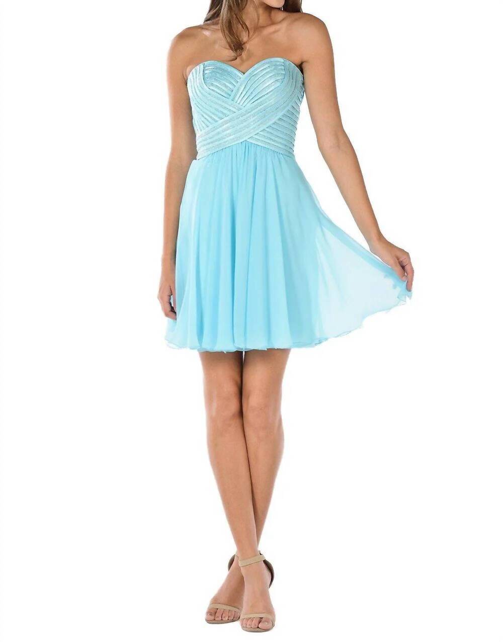 NEW POLY USA sequined top short strapless dress in aqua